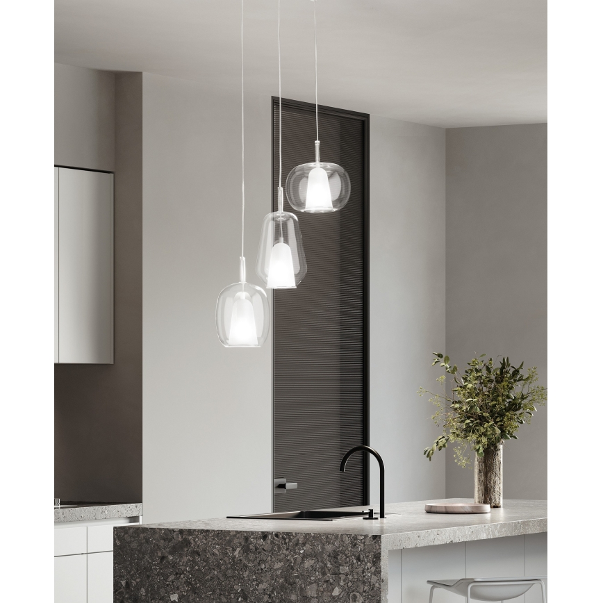 Ondaluce - Suspension sur câble THELMA 3xE27/15W/230V Ø 19,5 cm doré/transparent