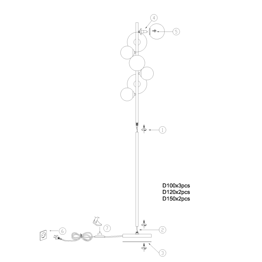 ONLI - Lampadaire PALOMA 7xG9/10W/230V noir/fumé