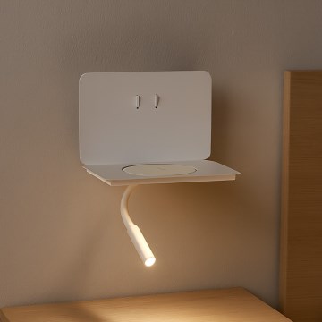 ONLI - Lampe LED flexible avec tablette intégrée et recharge sans fil Qi WIK LED/6,5W/230V + LED/3W blanc
