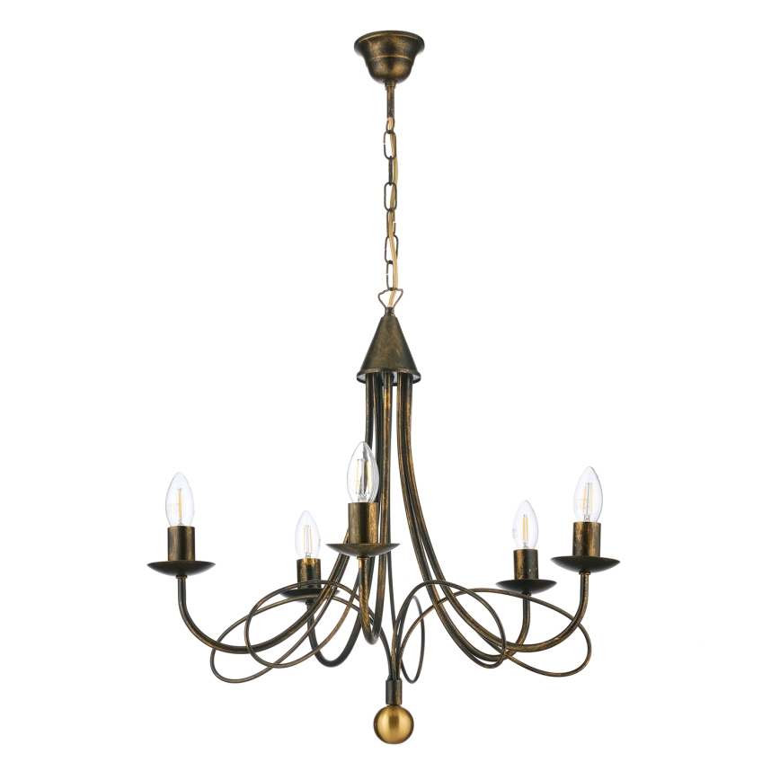 ONLI - Lustre suspendu MILVIA sur chaîne 5xE14/6W/230V, finition bronze