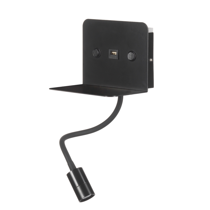 ONLI - Petite lampe flexible avec étagère et chargeur USB PLAK LED/1W/230V noir