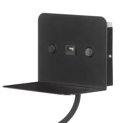 ONLI - Petite lampe flexible avec étagère et chargeur USB PLAK LED/1W/230V noir