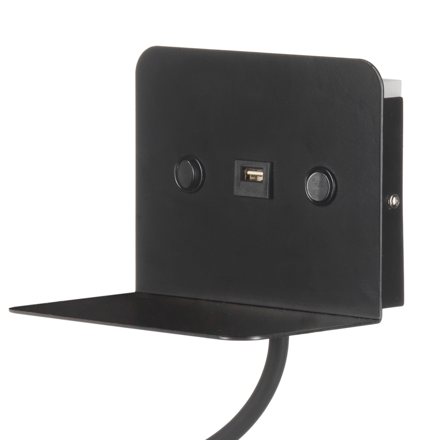 ONLI - Petite lampe flexible avec étagère et chargeur USB PLAK LED/1W/230V noir