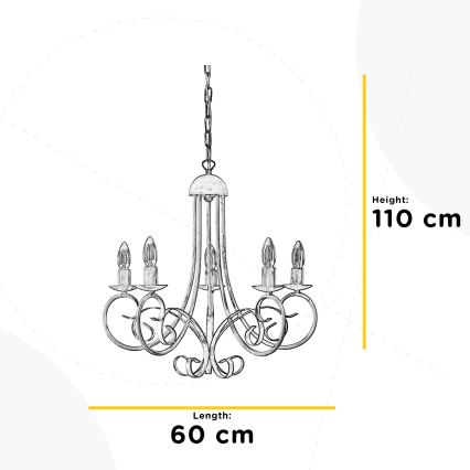 ONLI - Suspension chaîne POMPEI 5xE14/6W/320V crème