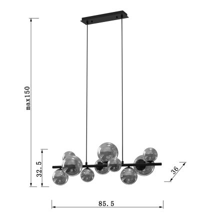 ONLI - Suspension filaire PALOMA 10xG9/10W/230V noir/fumé