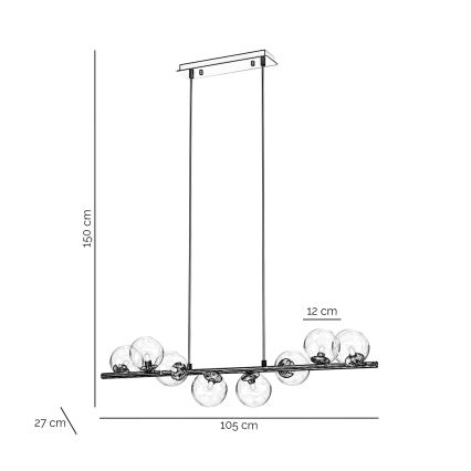 ONLI - Suspension sur câble KIMBERLY 8xG9/6W/230V chrome brillant