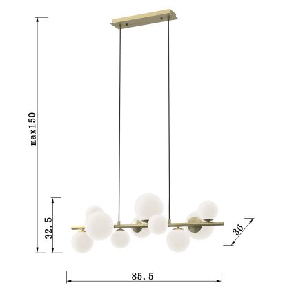 ONLI - Suspension sur câble PALOMA 10xG9/3W/230V dorée