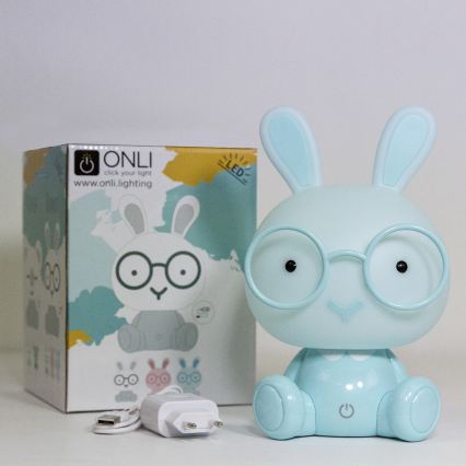 ONLI - Lampe de nuit LED dimmable pour enfants PUPPIES LED/3W/230V 22 cm lapin/bleu