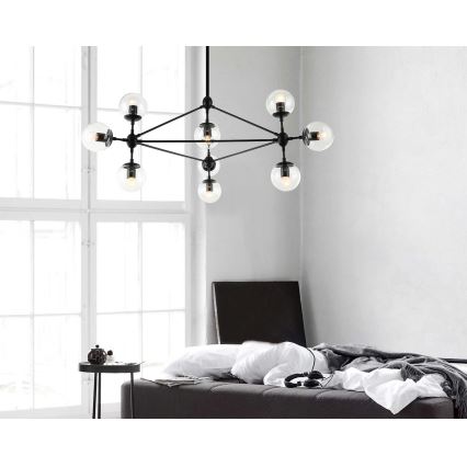 Open Design OR80094 - Lustre sur tige BAO 10xE27/8W/230V noir