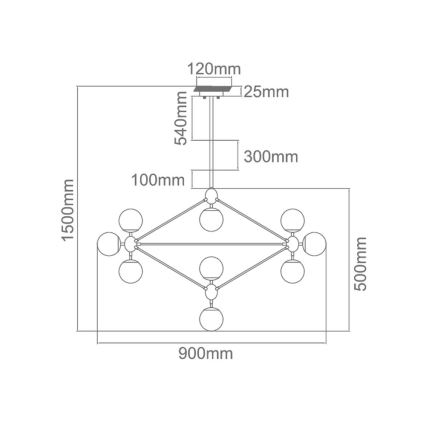 Open Design OR80094 - Lustre sur tige BAO 10xE27/8W/230V noir