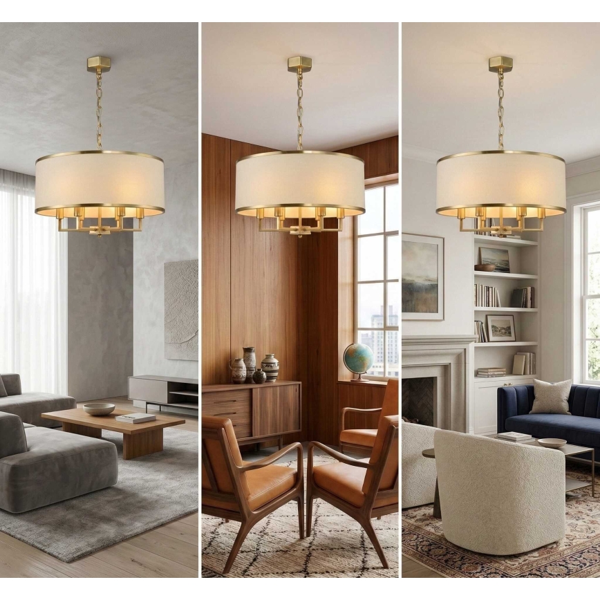 Open Design OR80230 - Suspension à chaîne CASA 6xE14/15W/230V crème/laiton