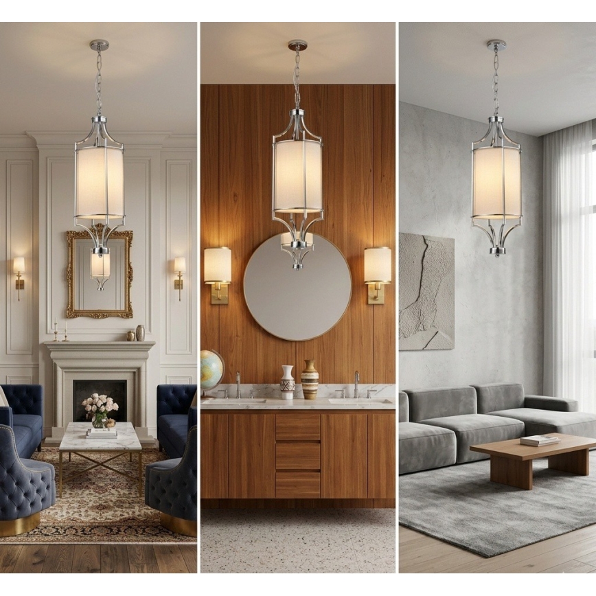 Open Design OR80551 - Suspension à chaîne LUNGA 1xE27/15W/230V chrome brillant/blanc