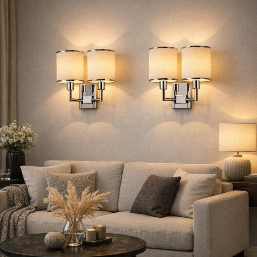 Open Design OR81497 - Applique murale CASA 2x E14/12W/230V, chrome brillant / crème