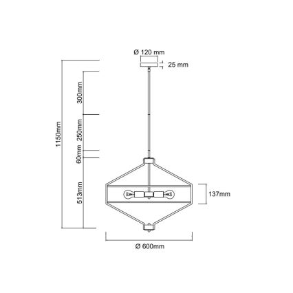 Open Design OR85822 - Suspension sur tige ZUNDO 4xE27/15W/230V chrome mat/blanc