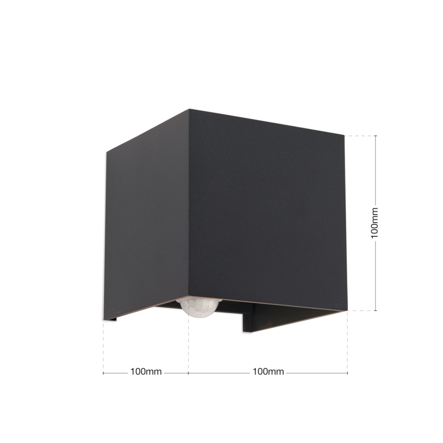 Applique murale extérieure avec détecteur de mouvement et de crépuscule CUBE-S LED/13W/230V IP54 anthracite