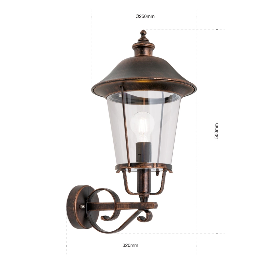 Applique murale extérieure KENZO 1xE27/100W/230V IP44 bronze/patine