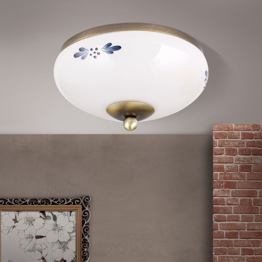 Plafonnier LANDHAUS 1xE27/60W/230V Ø 21 cm bronze/blanc/bleu