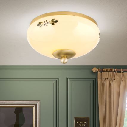 Plafonnier LANDHAUS 1xE27/60W/230V Ø 21 cm laiton/beige/vert