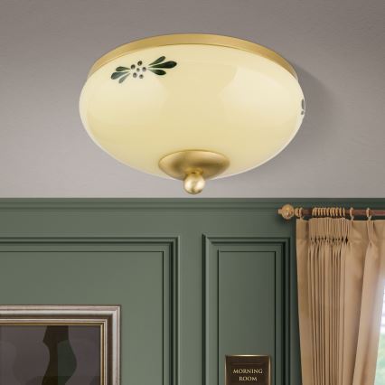 Plafonnier LANDHAUS 1xE27/60W/230V Ø 21 cm laiton/beige/vert