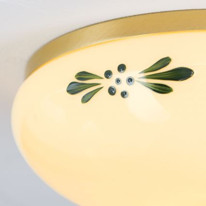 Plafonnier LANDHAUS 1xE27/60W/230V Ø 21 cm laiton/beige/vert