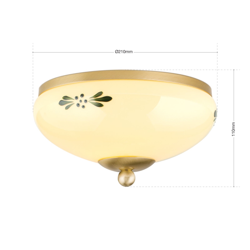 Plafonnier LANDHAUS 1xE27/60W/230V Ø 21 cm laiton/beige/vert