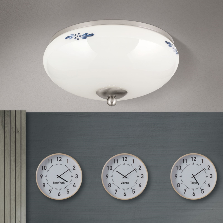 Plafonnier LANDHAUS 2xE27/60W/230V d. 28 cm chrome mat/blanc