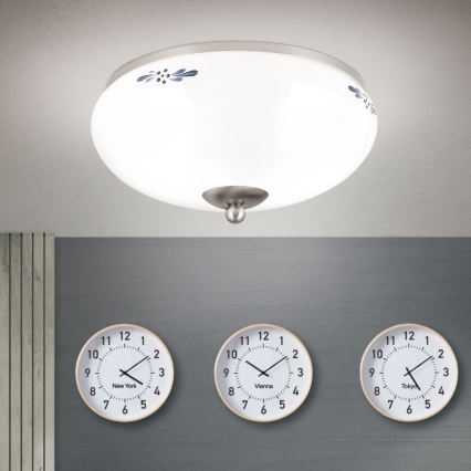 Plafonnier LANDHAUS 2xE27/60W/230V Ø 28 cm chrome mat/blanc/bleu