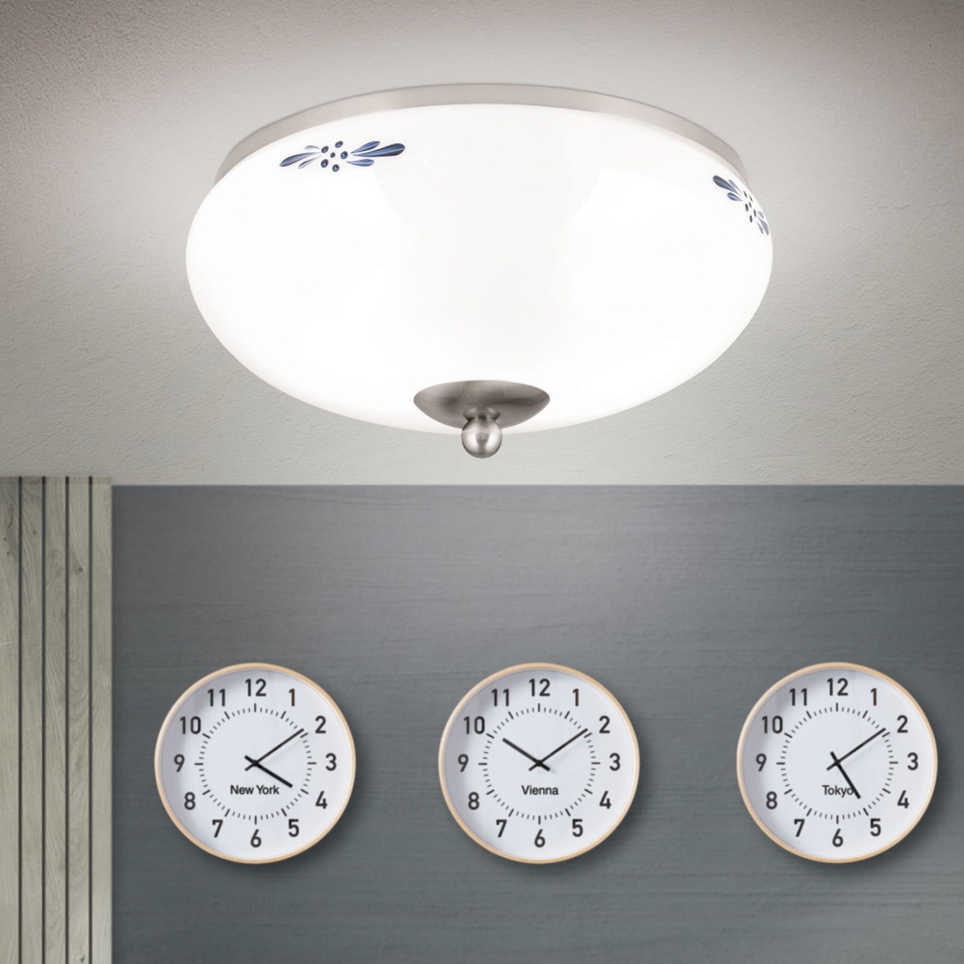 Plafonnier LANDHAUS 2xE27/60W/230V Ø 28 cm chrome mat/blanc/bleu