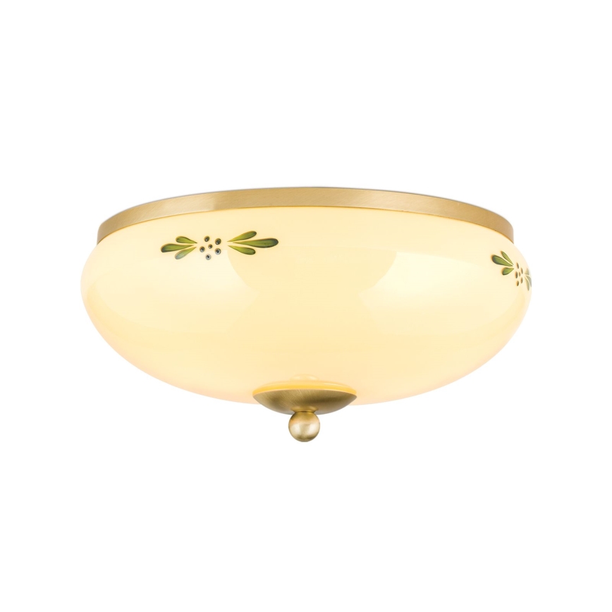 Plafonnier LANDHAUS 2xE27/60W/230V Ø 28 cm laiton/beige/vert