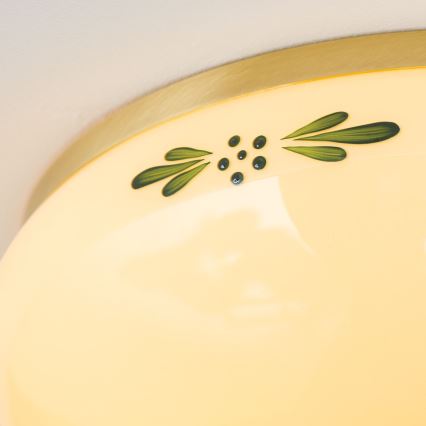 Plafonnier LANDHAUS 2xE27/60W/230V Ø 28 cm laiton/beige/vert