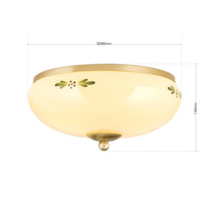 Plafonnier LANDHAUS 2xE27/60W/230V Ø 28 cm laiton/beige/vert