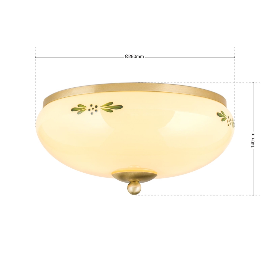 Plafonnier LANDHAUS 2xE27/60W/230V Ø 28 cm laiton/beige/vert