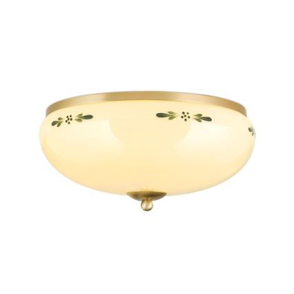 Plafonnier LANDHAUS 3xE27/60W/230V Ø 35 cm laiton/beige/vert