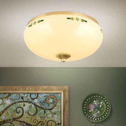 Plafonnier LANDHAUS 3xE27/60W/230V Ø 35 cm laiton/beige/vert