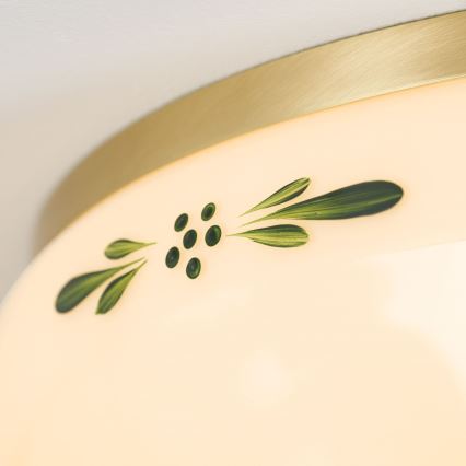 Plafonnier LANDHAUS 3xE27/60W/230V Ø 35 cm laiton/beige/vert