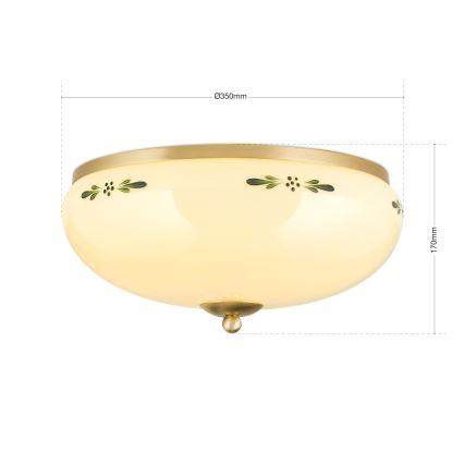Plafonnier LANDHAUS 3xE27/60W/230V Ø 35 cm laiton/beige/vert