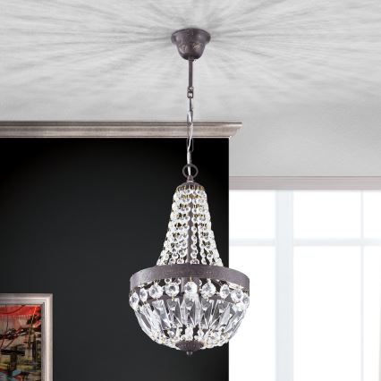Suspension chaîne en cristal ARILA 1xE27/60W/230V d. 25,5 cm marron/patine