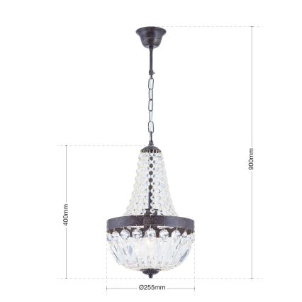 Suspension chaîne en cristal ARILA 1xE27/60W/230V d. 25,5 cm marron/patine