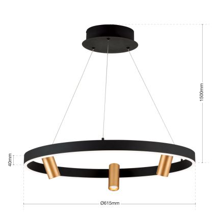 Suspension filaire à intensité variable BERLIN LED/50W/230V noir/doré