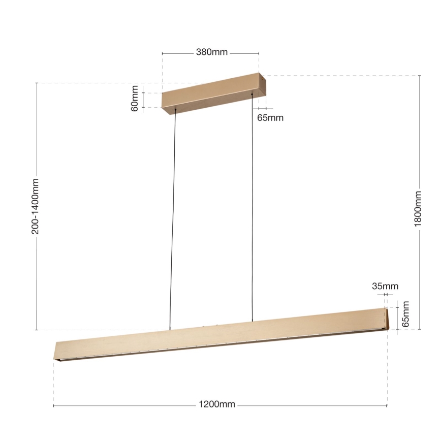 Suspension filaire à intensité variable TARA LED/44W/230V 2700/3800/4500/5700K doré