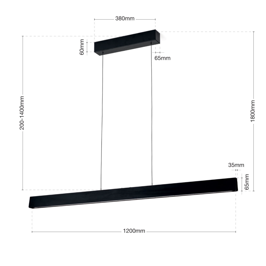 Suspension filaire à intensité variable TARA LED/44W/230V 2700/3800/4500/5700K noir