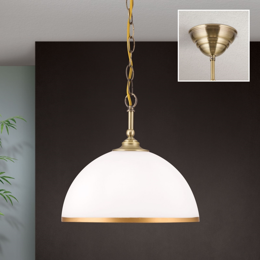 Suspension chaîne OLD LAMP 1xE27/40W/230V d. 30 cm blanc/laiton