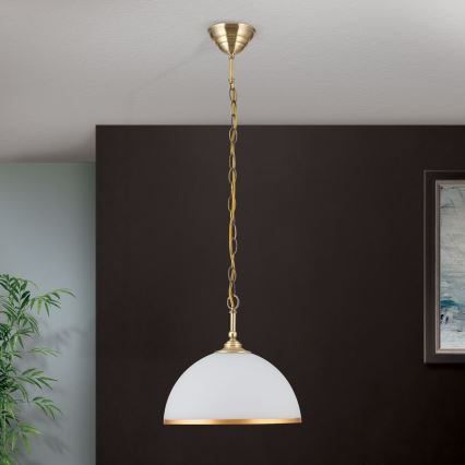 Suspension chaîne OLD LAMP 1xE27/40W/230V d. 30 cm blanc/laiton