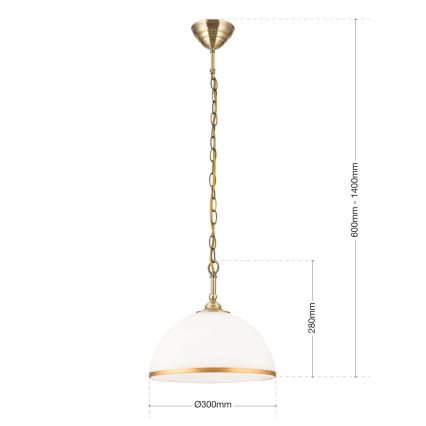 Suspension chaîne OLD LAMP 1xE27/40W/230V d. 30 cm blanc/laiton