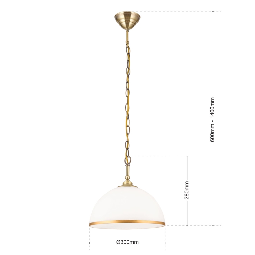 Suspension chaîne OLD LAMP 1xE27/40W/230V d. 30 cm blanc/laiton