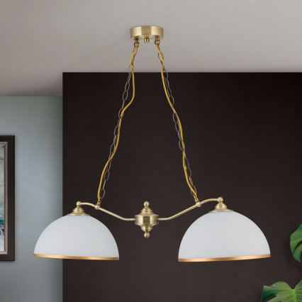 Suspension chaîne OLD LAMP 2xE27/40W/230V blanc/laiton