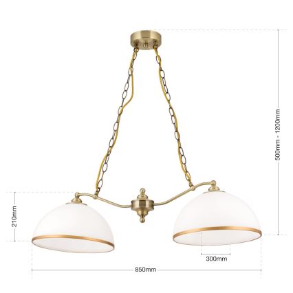 Suspension chaîne OLD LAMP 2xE27/40W/230V blanc/laiton