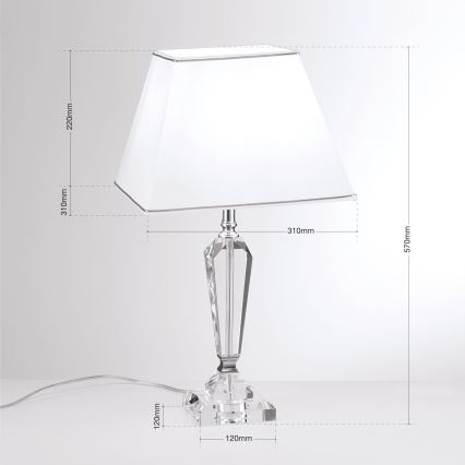 Lampe de table en cristal VERONIQUE 1xE27/60W/230V blanc/chrome
