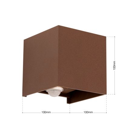 Orion - Applique murale d'extérieur avec détecteur de mouvement et capteur crépusculaire CUBE-S LED/13W/230V IP54 marron