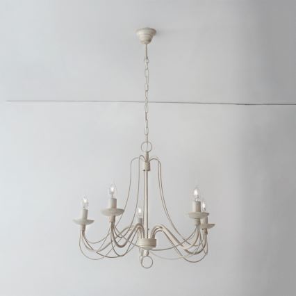 Suspension chaîne VELA 5xE14/40W/230V d. 60 cm blanc/doré/patine